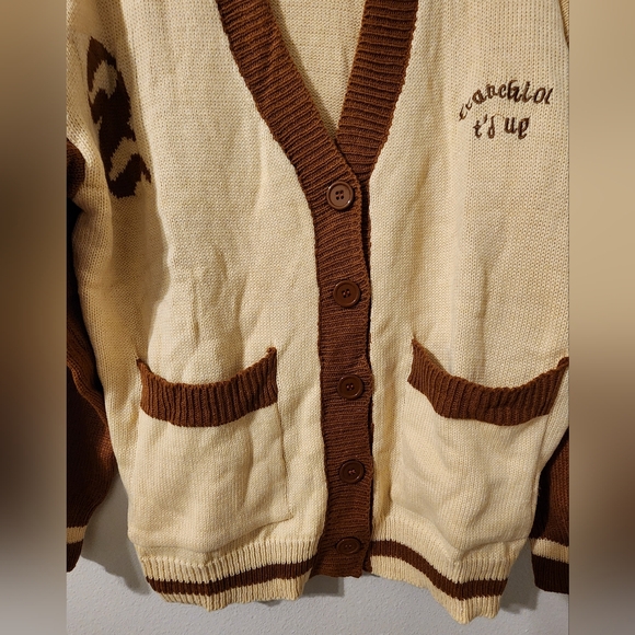 Embroidered Color Block Drop Shoulder Cardigan Preppy Long - Picture 5 of 7